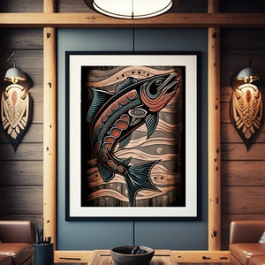 Echoes of Ancestors with the Salmon modern techniques, Unique Abstract Art, Indigenous Art, Tribe Art, Tlingit art, Native Art, Gloss Poster