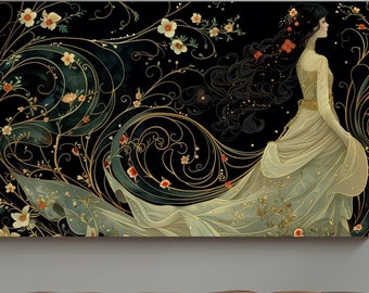 Art Nouveau Bride Canvas: Floral Wedding Decor, Bridal Gift