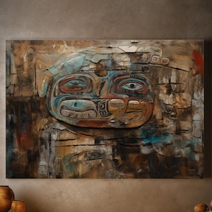Arte abstracto único de Spirit&#39;s Imprint, arte indígena, tlingit, arte nativo, decoración de paredes, decoración del hogar, arte tradicional, lienzos de galería