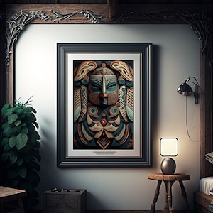 Talla de Kushtaka, arte abstracto único, arte indígena, arte tribal, arte tlingit, arte nativo, águila, decoración de pared, tradicional, carteles brillantes
