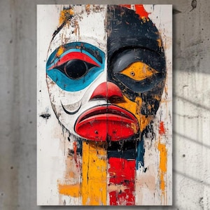 Bold Indigenous Half-Face Art Canvas | Cultural Abstract Wall Decor | Unique Tribal Art for Meditation Room & Boho Home Aesthetic