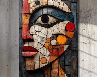 Abstract Tribal Face Canvas Art | Modern Geometric Wall Decor