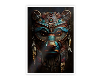 Tlingit Bear Mask Art Print, Indigenous Gloss Poster
