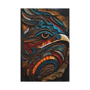 Materiales tradicionales tlingit y técnicas modernas, arte abstracto único, arte indígena, arte tlingit, arte nativo, envolturas de galería de lienzos