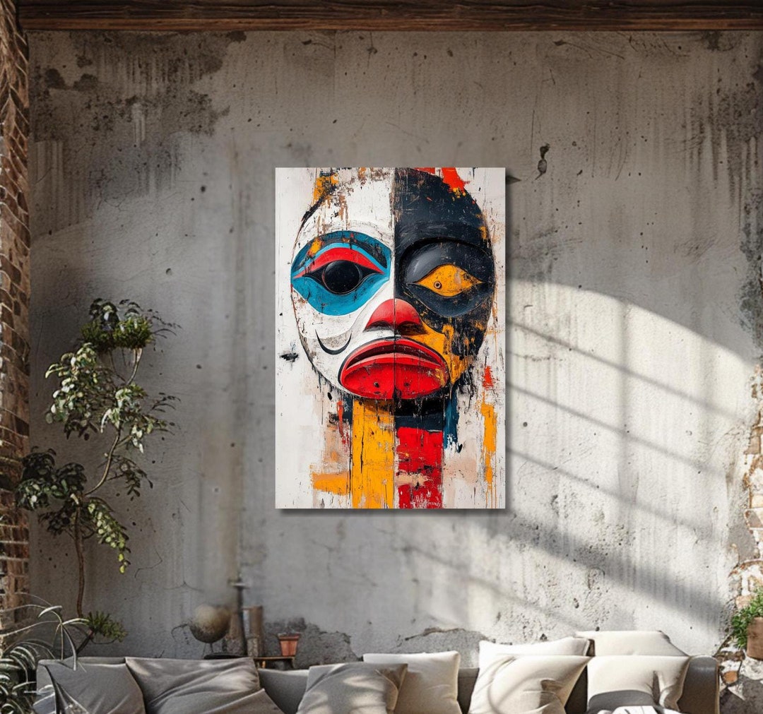 Bold Indigenous Half-face Art Canvas | Cultural Abstract Wall Decor ...