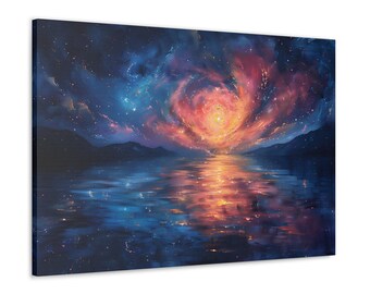 Cosmic Galaxy Canvas Art – Starry Night Reflections