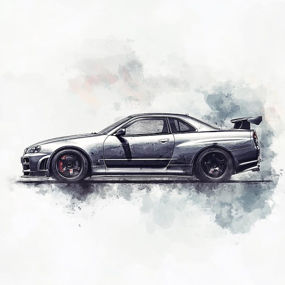日産スカイライン R34 デジタルスケッチ – 高解像度印刷可能なウォール