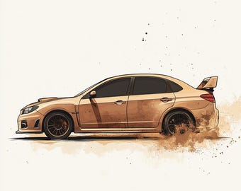 Subaru Impreza WRX STI Szkic cyfrowy – wydruk ścienny w wysokiej rozdzielczości (4K PNG)