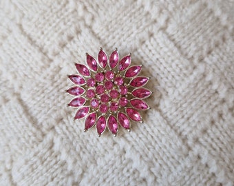 Vintage Flower Pink Crystal Brooch Pin, Silver Pink Tone Crystal Brooch, Crystal Brooch For Dress, Spring Crystal Brooch, Baby Shower Pin