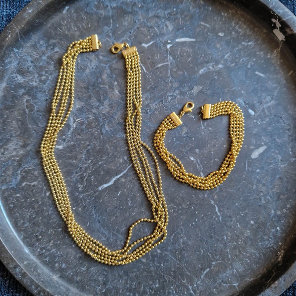 Vintage Movitex Schmuckset aus 5 Perlenstil Ketten, Vergoldetes Schmuckset, Vintage Halskette mit passendem Armband, ElegantEr Schmuck