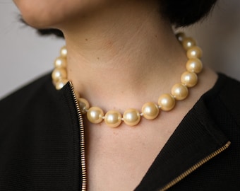Elegant Vintage White Faux Pearl Choker Necklace with Adjustable Ends, Vintage Pearl Necklace, Bridal Pearl necklace, Chunky Pearl Necklace
