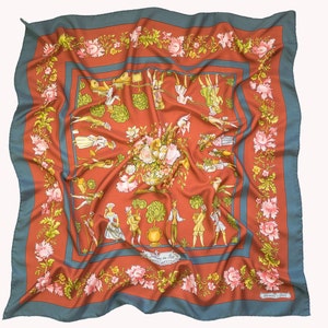Vintage Hermes Scarf Les Jardiniers du Roy by Maurice Tranchant, Hermes Carre Silk Scarf, Green Hermes Scarf, Hermes Spring Scarf