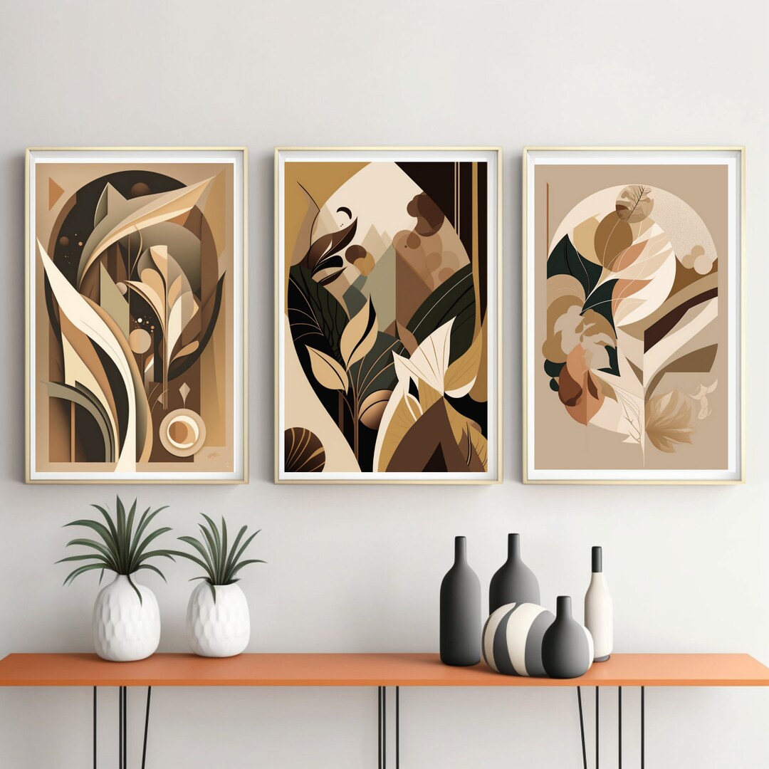 Abstract Wall Art Set Brown Beige Wall Art Set of 3 Prints Etsy