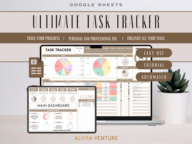 Task Tracker Google Sheets Template Spreadsheet Digital Team Project Management Work Organization To-Do List Eisenhower Matrix Kanban Board