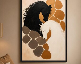 Horse Wall Art Printable, Black and White Horse Art, Neutral Equestrian Wall Decor, Abstract Horse Print
