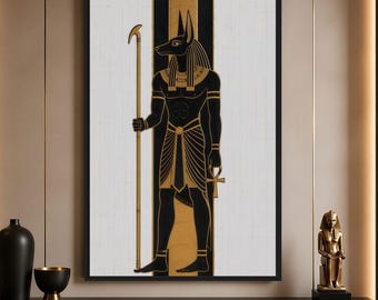Anubis Wall Art, Egyptian God Art, Black Gold Ancient Egypt Decor, Printable Wall Art