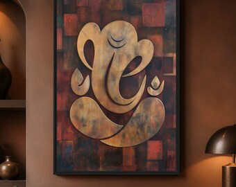 Ganesha Wall Art, Ganesh Hindu God Art, Indian Spiritual Wall Decor, Meditation Room Art, Red Printable Wall Art