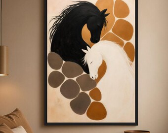 Horse Wall Art Framed Canvas, Equestrian Wall Art, Abstract Horse Art, Neutral Earth Tone Decor