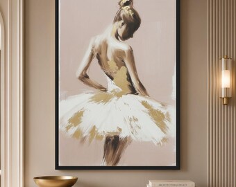 Ballerina Wall Art, Ballet Dancer Print, Feminine Neutral Beige Gold Wall Art, Elegant Dance Decor, Printable Wall Art