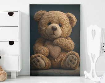 Teddy Bear Nursery Art Print: Heart Plush Toy (Digital Download)