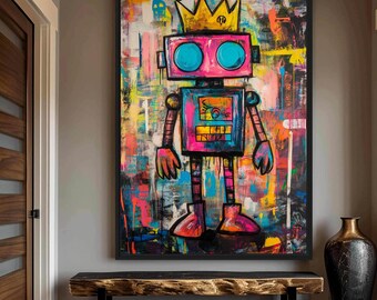Robot Wall Art, Graffiti Wall Art, Colorful Street Art, Crown Wall Art, Urban Pop Art, Funky Printable Wall Art