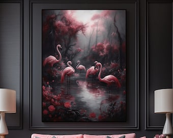 Pink Flamingo Oil Painting Art Print (Digital Download)
