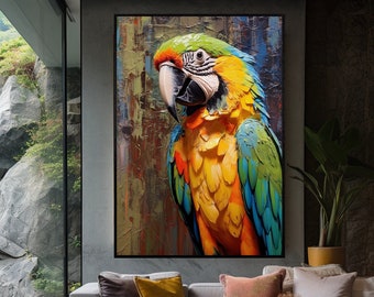 抽象的なコンゴウインコのアートプリント：熱帯のオウムの絵画