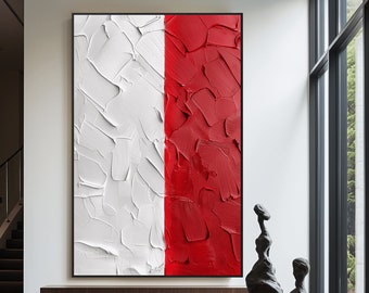 White and Red Abstract Art Canvas, Red Abstract Art, Red Abstract Print, Textured Art, White Wall Art, Minimalist Wall Art, Modern Wall Art