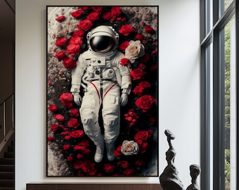 Astronaut In Flowers Digital Print, Astronaut Art, Astronaut Wall Art, Floral Art, Gift For Him, Digital Astronaut, Astronaut Flowers, Print