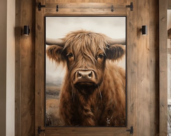 Highland Cow Portrait Print: Farmhouse Wall Art (Digital Download)