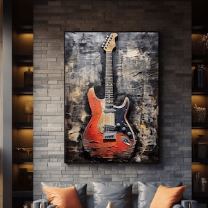 Plakat z gitarą w ramce: abstrakcyjna sztuka ścienna z muzyką