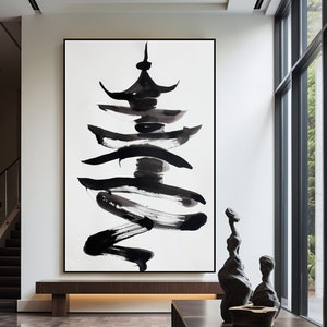 Chinese Pagoda Abstract Art Print: Black and White Minimalist Asian ...