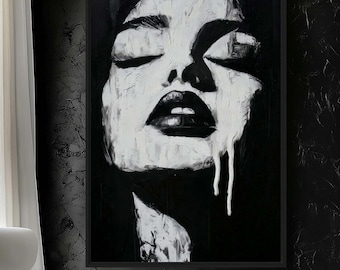 Black White Woman Wall Art, Female Portrait Art, Abstract Woman Face Print, Monochrome Fashion Printable Wall Art