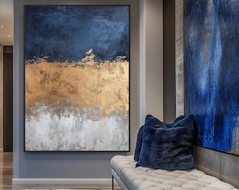 Blue and Gold Abstract Canvas Print: Modern Wall Art