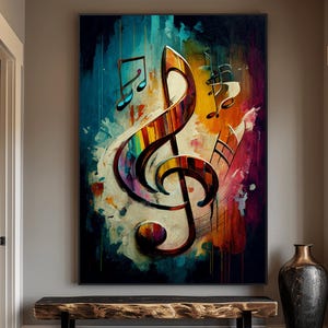 Music Note Abstract Art Canvas: Colorful Music Room Wall Decor