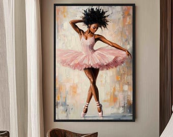 Black Ballerina Art Print | Pink Tutu Dance, Girl's Room (Digital Download)