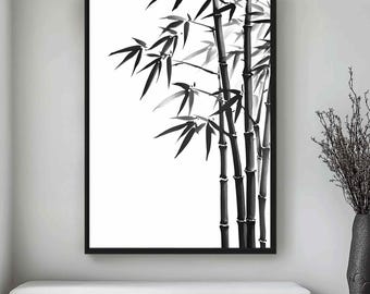 Minimalistische chinesische Tusche Bambus Wand Kunst 4er Set, Zen druckbare  Poster digitaler Download - Etsy.de