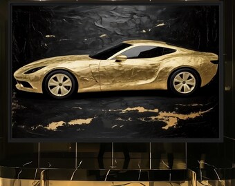 Luxury Sports Car Art Print: Golden Automotive Decor (Digital Download)