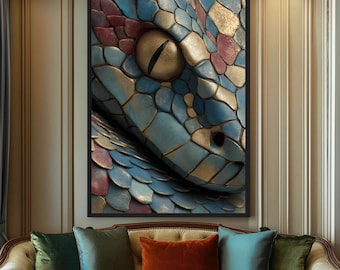 Abstract Snake Canvas Wall Art, Modern Reptile Decor