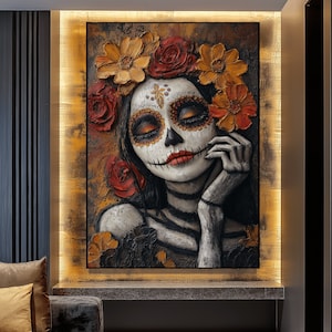 Day Of The Dead Framed Poster, Dia De Los Muertos, Dia De Muertos, Mexican Folk Art, Mexican Wall Art, Mexican Decor, Modern Art, Wall Art