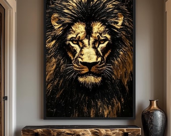 Black and Gold Lion Art Print: Modern Wildlife Decor (Digital Download)
