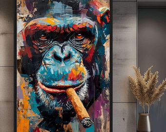 印刷可能なクールなチンパンジーの葉巻アートポスターデジタル