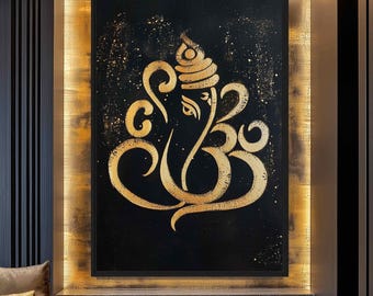 Ganesh Canvas Wall Art | Black & Gold Hindu Decor