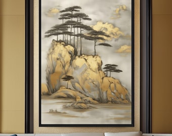 Zen Wall Art Framed 3 Piece Set, Extra Large Triptych Japanese