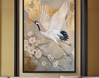 Japandi-print kraanvogel: muurkunst Japanse vogel (digitale download)