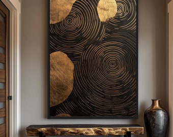 Black and Gold Spiral Abstract Art Print (Digital Download)