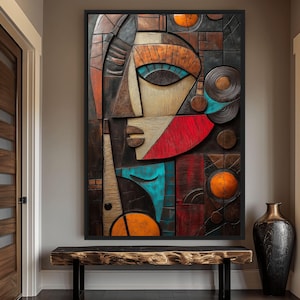 Mexican Folk Art Canvas Wall Art – Aztec & Mayan Mask Design | Framed Tribal Home Decor