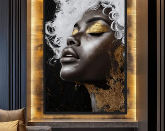 Canvaskunst Afrocentrisch vrouwenportret: abstracte Afrikaanse kunst