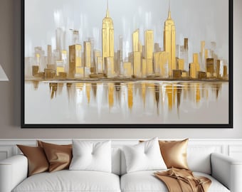 Gold New York Cityscape Print, Abstract NYC Skyline, Modern Wall Art (Digital Download)