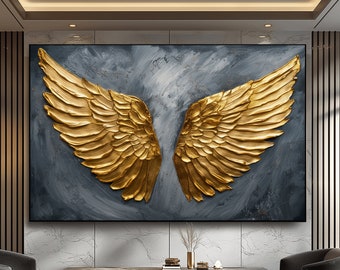 Golden Angel Wings Framed Poster: Abstract Wall Art